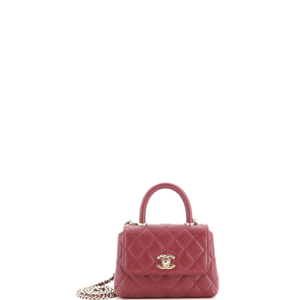 Chanel Mini Coco Top Handle Clutch with Chain Quilted Caviar
